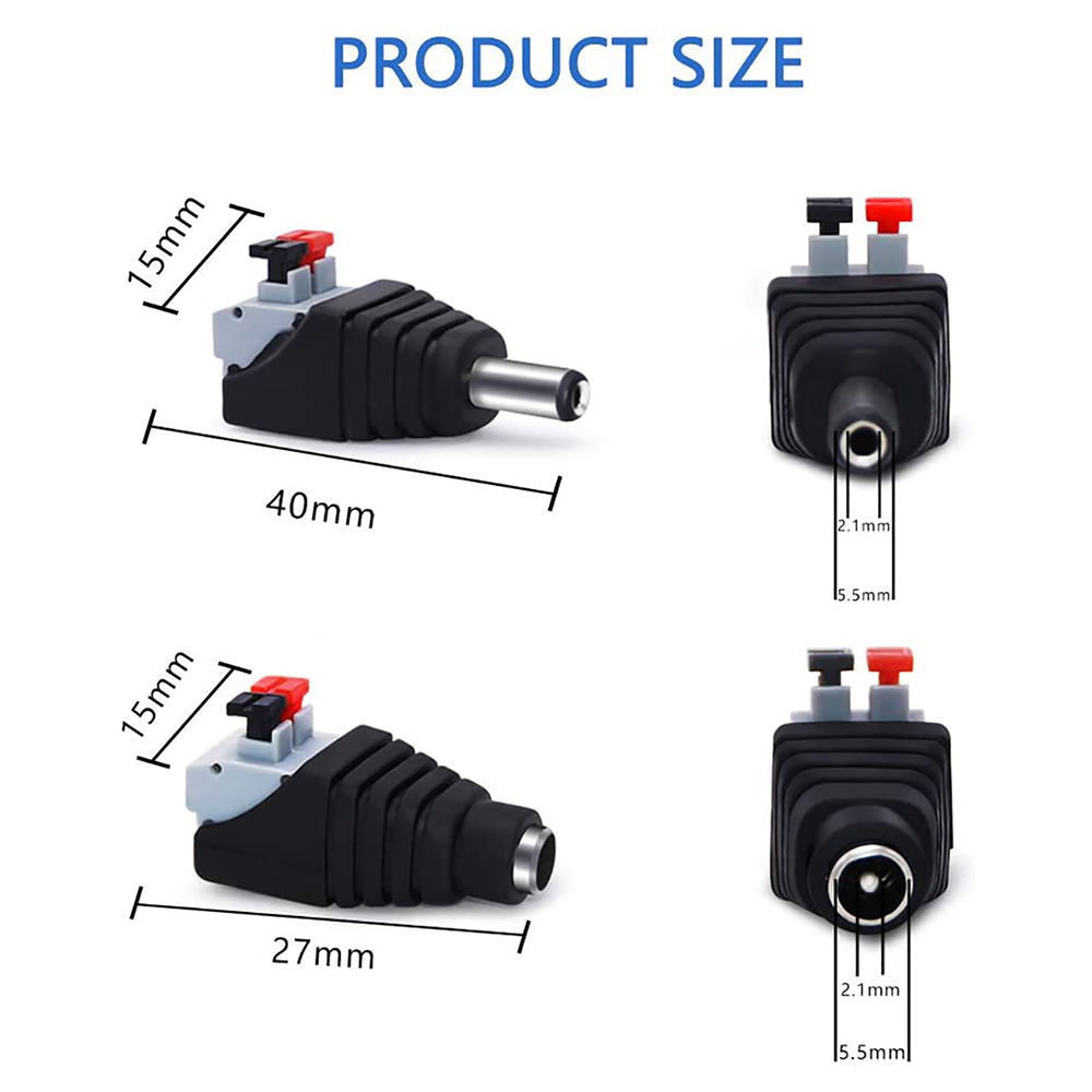 BNC Portfolio DC Male + Female Connector Plug securer cable connection Push-on DC power with switch adapter for cctv camera
