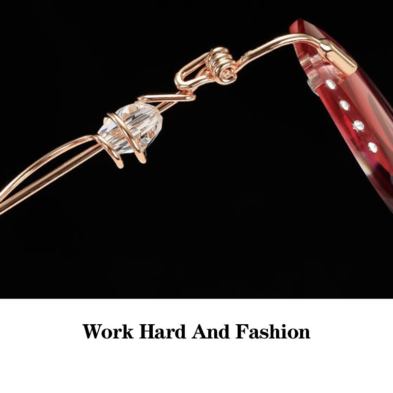 Gafas de lectura de aleación de corte de diamante sin montura para mujer con gradiente Rosa + 1 + 1,5 + 2 + 2,5 + 3 sin montura de Metal con diamantes de imitación Anti azul