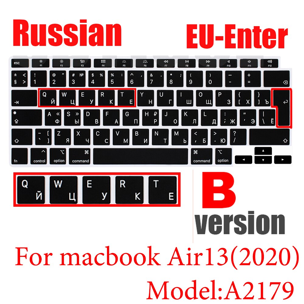 Russische Siliconen Toetsenbord Cover Beschermer Voor Macbook Air13/12 /15/16pro Touchbar A1706/A1466A1708/A1990/A1398/A2289/A1932/A2141: EU New Air13 A2179