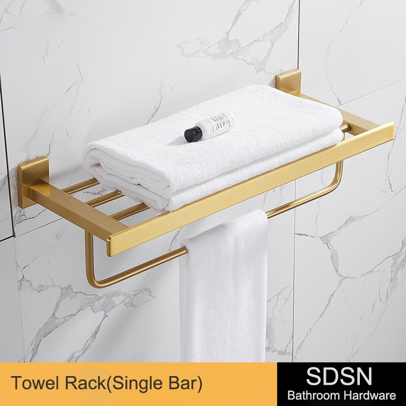 Barhroom Hardware Sets SDSN Brushed Gold Bathroom Hardware Set Space Aluminum Toilet Brusher Holder Bathroom Towel Rack Hook: 1-bar-towel-rack