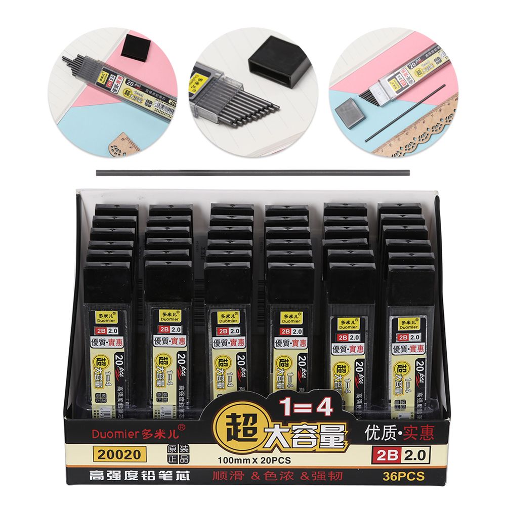 20 Pcs/40 Pcs/100 Pcs/Box 20mm Graphite Lead Automatic Pencil Replacement Core 2B Thick Lead Mechanical Pencil Refill