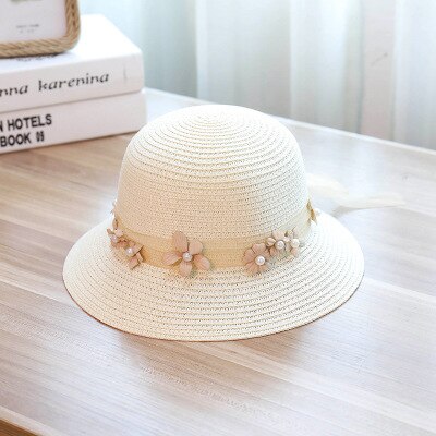 Solperler stråhat sejlerhat piger sløjfe sommerhatte til kvinder strand panama stråhat chapeau femme 48-52-54-58cm: Hvid / 48-52cm