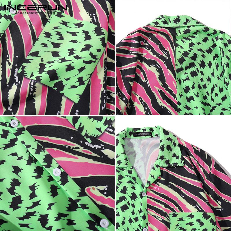 Sommer mænd skjorte print patchwork kortærmet revers stilfuld personlighed strand mænd hawaiiansk skjorter streetwear camisa incerun