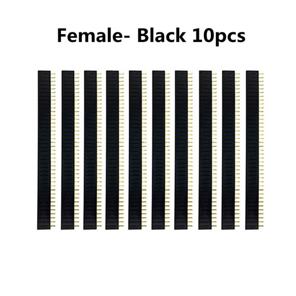 40 Pin 1x40 Single Row Male and Female 2.54 Breakable Pin Header PCB JST Connector Strip for Arduino Black: Female Black 10pcs