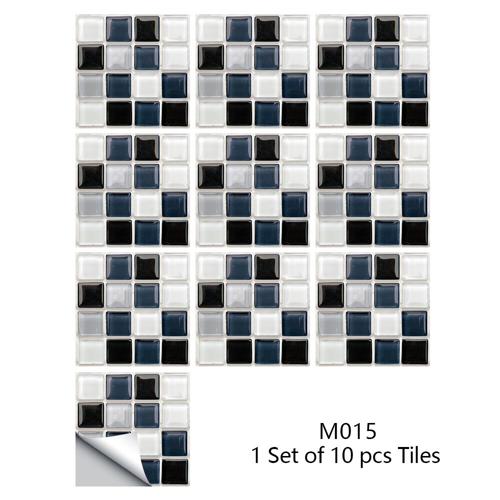 Pegatinas de pared de azulejos de mosaico de mármol, cubiertas planas impresas en 2D para cocina, baño, pelar y pegar, Mural de arte impermeable, 10 piezas: M015 / 10cmX10cmX10pcs