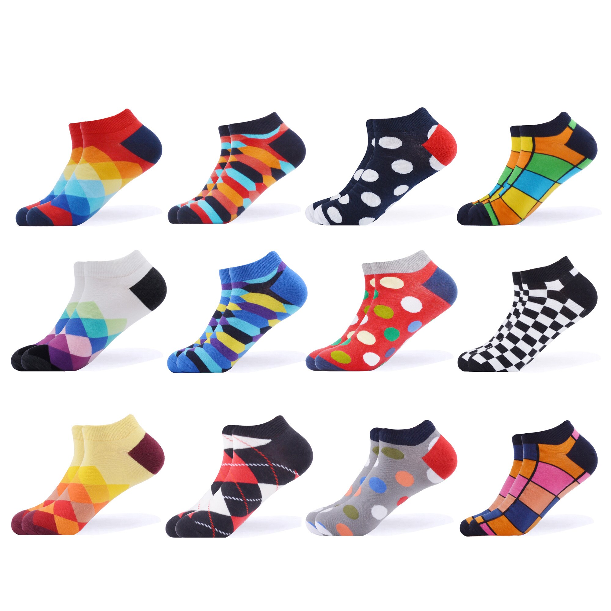 SANZETTI – chaussettes courtes à carreaux en coton peigné pour femmes, 12, nouveauté, colorées, décontractées, Harajuku, tendance paires/lot: B06233