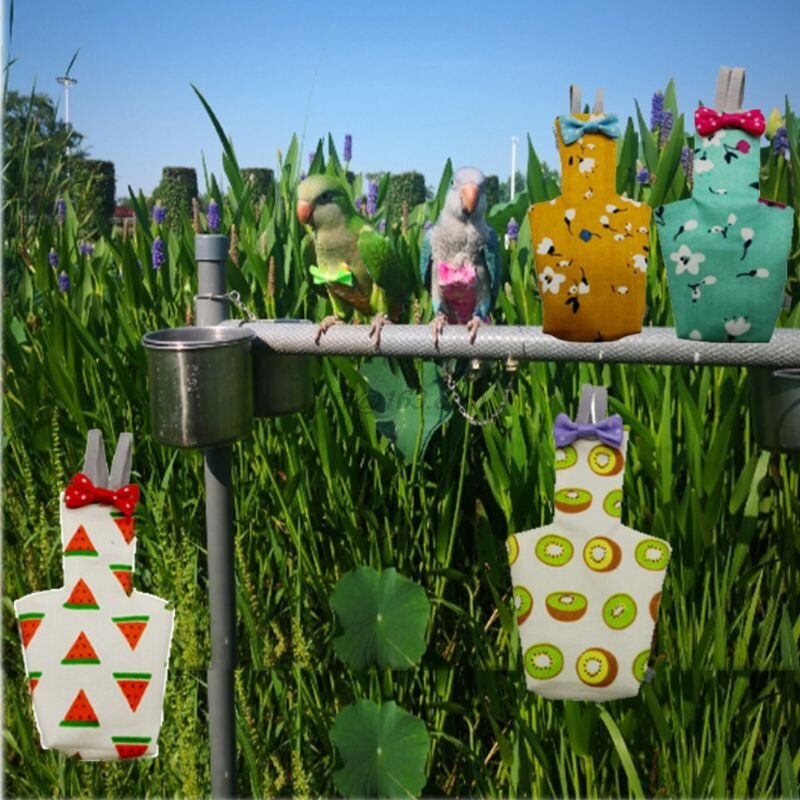 Pañales coloridos con pajarita para loros, ropa impermeable, Bonito traje de vuelo con Floral de palomas y frutas, mascota pequeña mediana