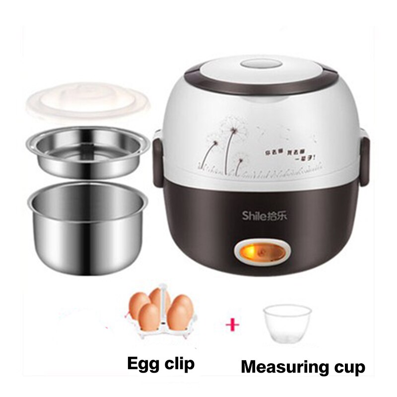 MINI Rice Cooker Thermal Heating Electric Lunch Box 2 Layers Portable Food Steamer Cooking Container Meal Lunchbox Warmer: Brown