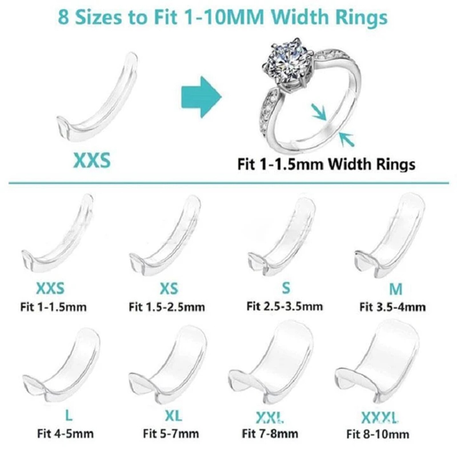 1/2/5Set Ring Re-sizer 8 Größen Transparent Re-sizer für Verhindert Ring abrutschen CLA88