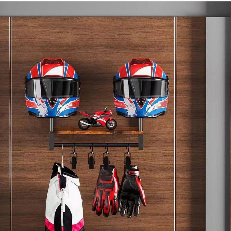 Motorhoedenhouder Muurhanger Hoedenrek Veiligheid Hoedenhanger Displaystandaard Hoedenorganizer met 4 clips Houten opbergrek