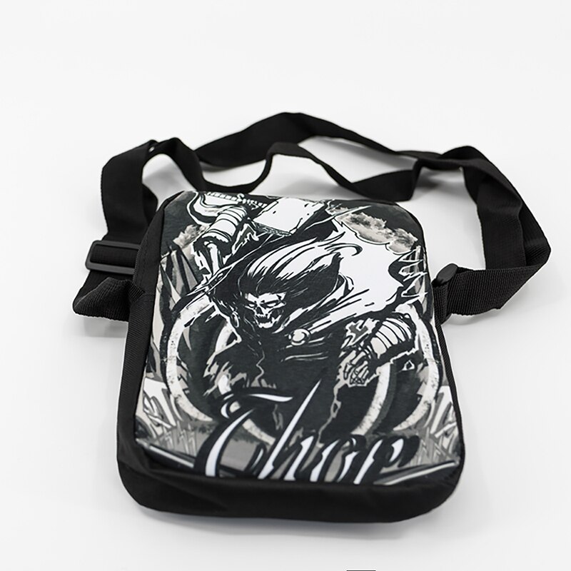 Punk Rock Mens Message Bag Black Canvas Shoulder Bag Casual Handbag Travel Bag