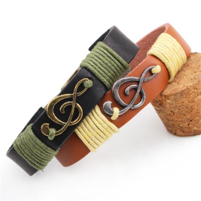 Style européen américain Note de musique rétro Bracelet Bracelet en cuir pour hommes et femmes exquis bijoux