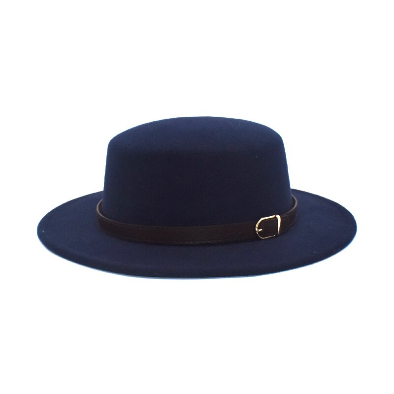 FUODRAO sombrero Fedora las mujeres Otoño Invierno ancho Vintage Ala sentía bombín de lana sombreros hombre Jazz sombrero negro sombrero rojo P25: Navy blue
