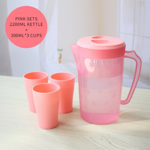 Bpa-fri stor kapacitet vatten kanna istället vattenkokare dryck kanna hem kök plast kallvatten behållare tillbehör 2.2l: Rosa med 3 koppar