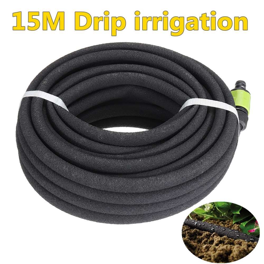 15m Black Porous Irrigation Soaker Hose Expandable Flexible Watering Dripper Tubing Pipe Garden Lawn plant Irrigation Tool