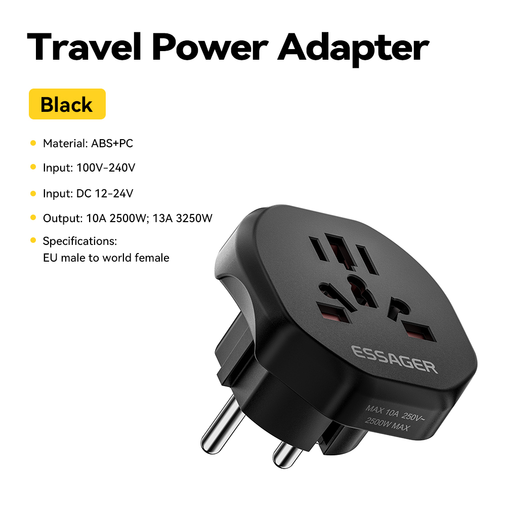 Essager reisstroomadapter US UK mannelijk naar EU US UK AU vrouwelijke stekker Universele conversie reisstekker met bescherming deuroplader: WIT