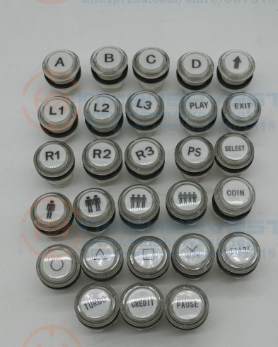 Munt 1 speler 2 spelers startknop wit 12v 33mm led licht verlichte arcadeknop doorzichtige drukknop met microschakelaar led