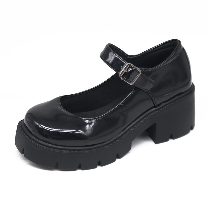 Dropshipping 2020 yeni siyah yüksek topuklu ayakkabılar kadın pompaları moda rugan platformu yuvarlak ayak Mary Jane ayakkabı Mujer: 7.5