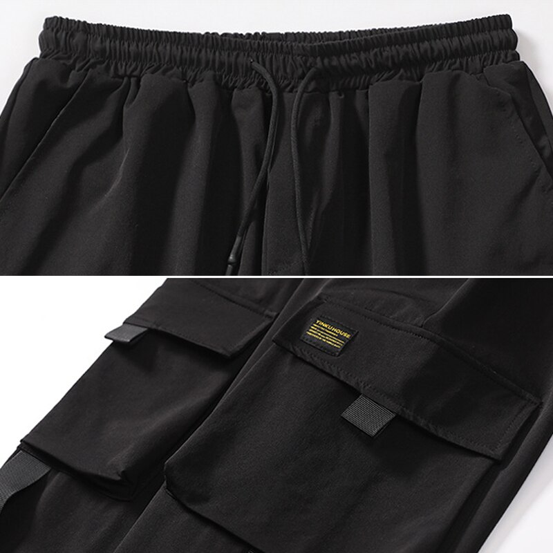 Pantalones Cargo de harén con bolsillos laterales para hombre, pantalón negro estilo Hip Hop, informal, a la , de calle,