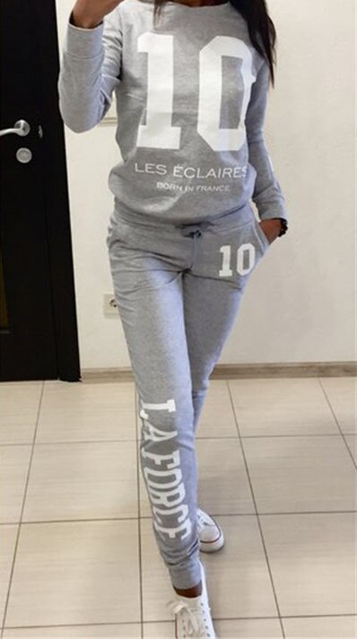 Number 10 01 Suit Set Women Tracksuit Two-piece Style Outfit Sweatshirt Sport Wear: Gray / S