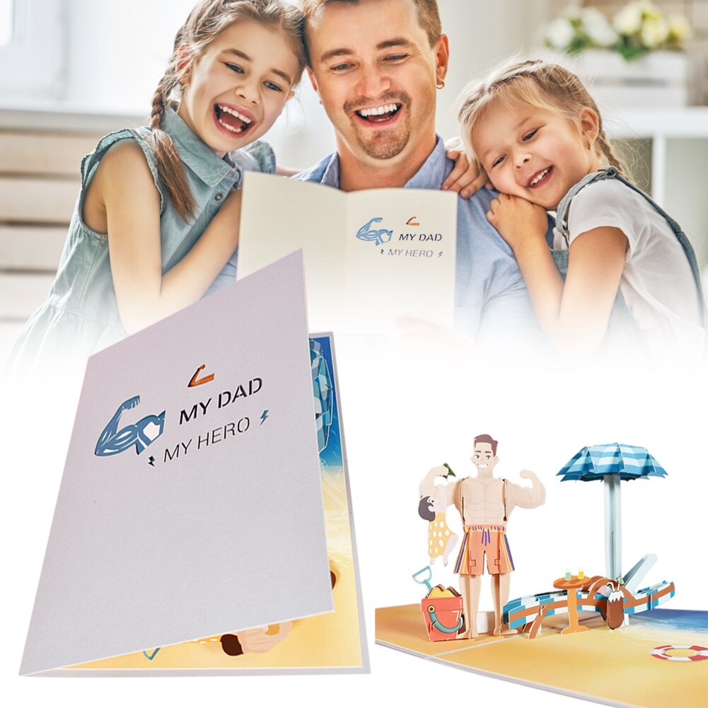 Father's Day 3D Greeting Card Pop-up Birthday Card Expressing Gratitude With Envelope Children DIY Card