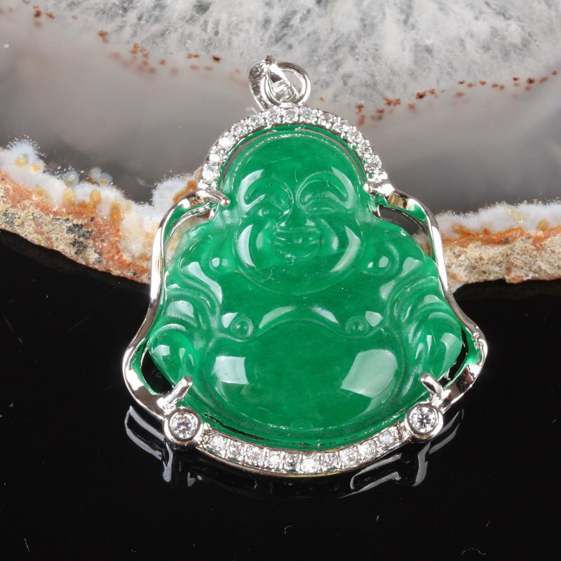 Imperial Green Jades Buddha Inlaid Rhinestone Pendant 1PCS: FK162