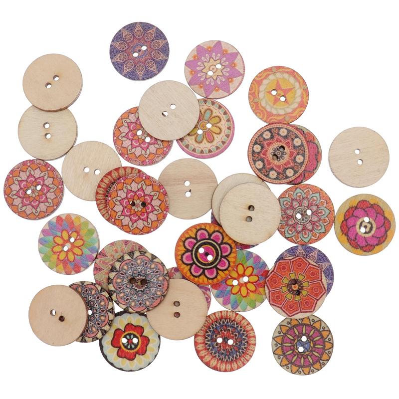 100pcs Exquisite Wooden Clothes Button DIY Decor Flower Button Accessory