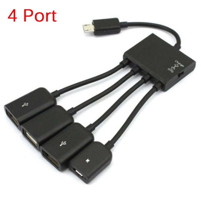 4 In 1 Micro Usb Host Otg Lading Hub Cord Adapter Splitter Voor Android Smartphones Tablet Zwart Kabel