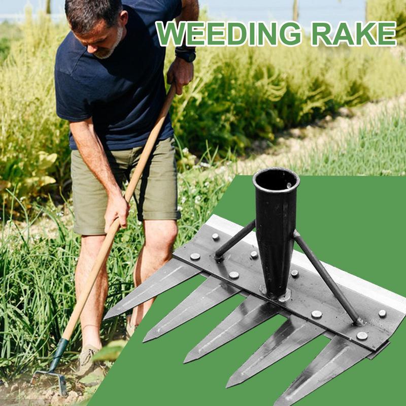 Herramientas de deshierbe agrícola, rastrillo de cinco dientes de acero al manganeso multifuncional desmontable completo