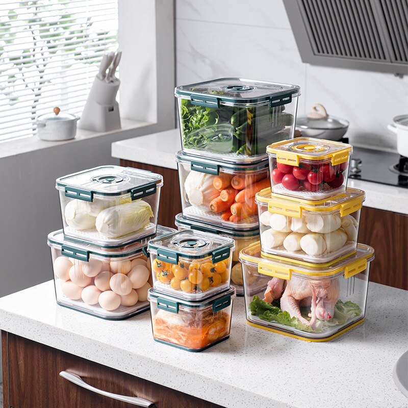 Kitchen Storage Food organizer Container PET Seal Stable Cans For Fridge High-capacity Fresh Eggs Vegetable Fruit Storage Box