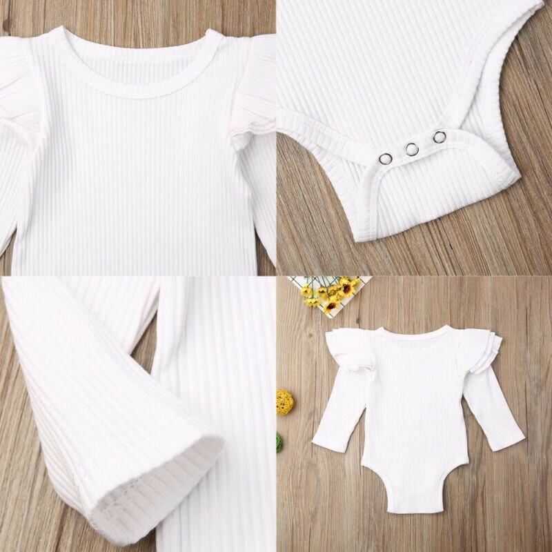 Combinaison en coton pour -né garçon et fille, vêtements chauds et solides, à manches volantées, 4 couleurs, 0-24M