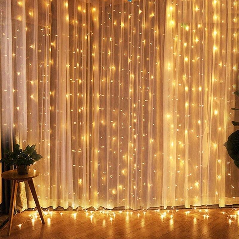 Guirnalda de luces con forma de adorno USB, guirnalda de hadas, cortina, luz navideña, decoración navideña para el hogar, lámpara decorativa de Año de Ramadán: cambiable / 0-5 vatios