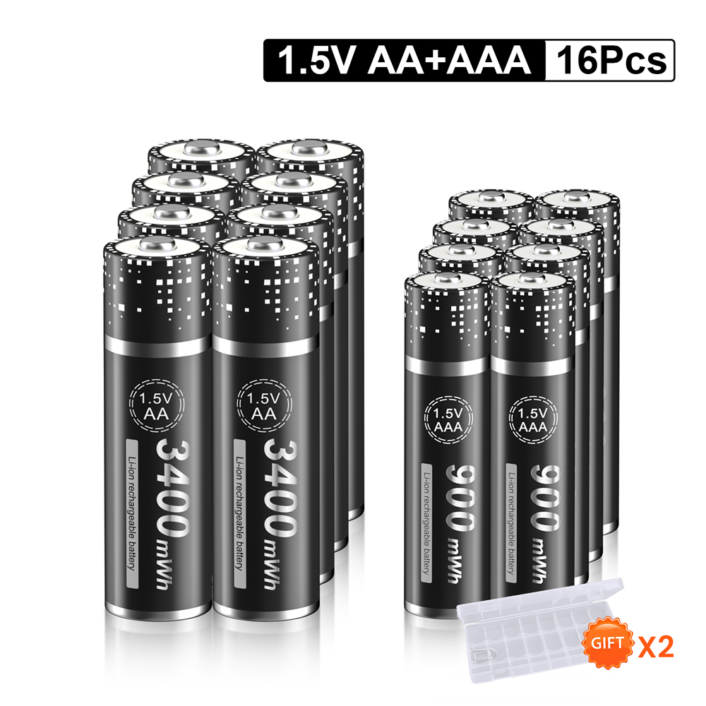 Batterie lithium-ion rechargeable, 1.5V, 2800 mWh, 1.5V, pour télécommande, souris, petit ventilateur, jouet électrique: 8AA 8AAA