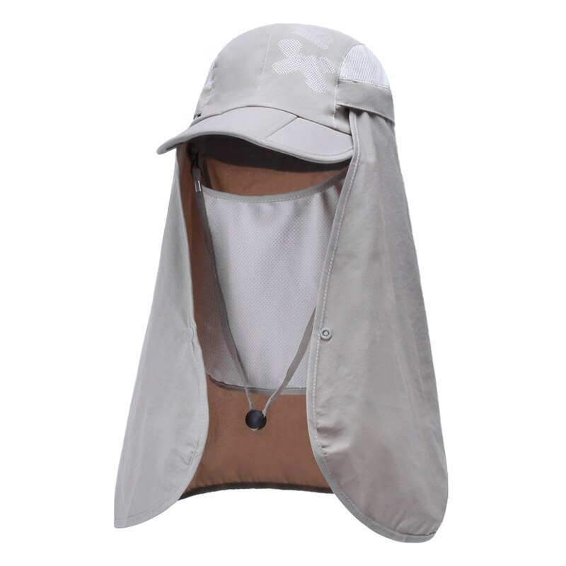Zomer Uv Bescherming Zonnehoed Voor Vrouwen Mannen Opvouwbare Sneldrogend Waterdichte Baseball Caps Mannelijke Hals Flap Wandelen Vissen Hoeden: Light Grey