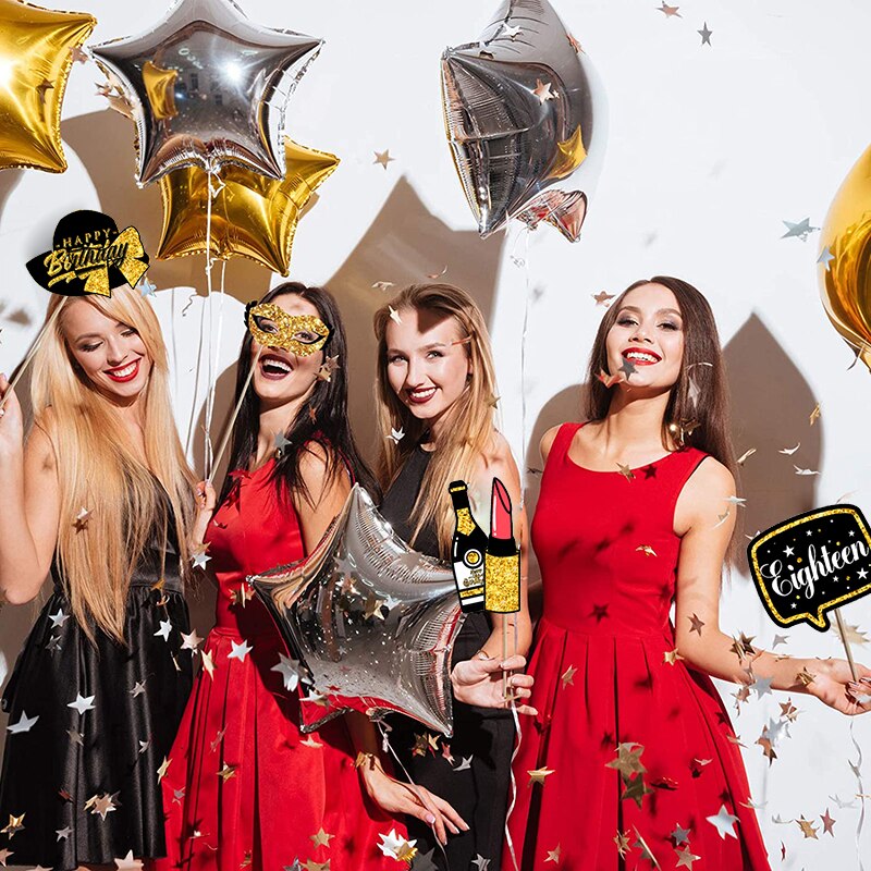 12 Stks/set Zwarte Goud 18 30 40 50 60 Gelukkige Verjaardag Photo Booth Prop Volwassen Verjaardagsfeestje Decoratie Man Vrouw diy Photobooth