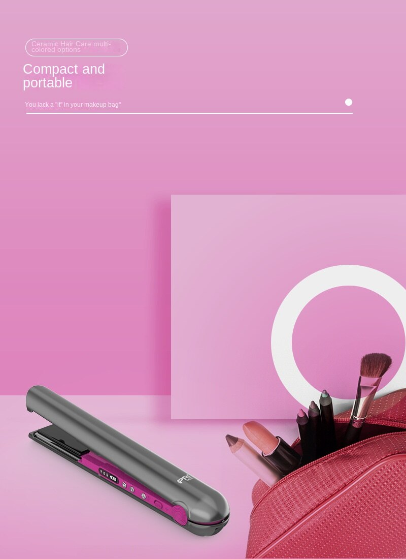 Mini 2 IN 1 Flat Iron USB 4800mah Wireless Hair Straightener with Charging Base Portable Cordless Curler Dry and Wet Use