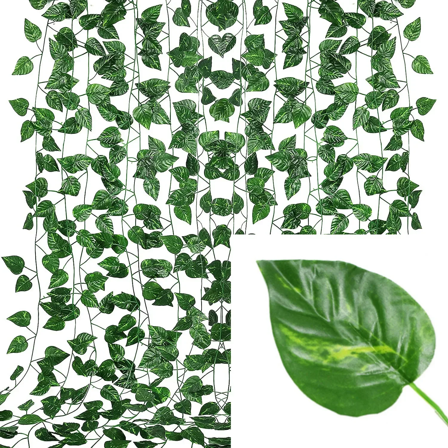 Hera Artificial para pared, plantas decorativas para el hogar, enredaderas, guirnalda verde colgante para habitación, jardín, oficina, decoración de pared de boda, follaje: Blanco lechoso