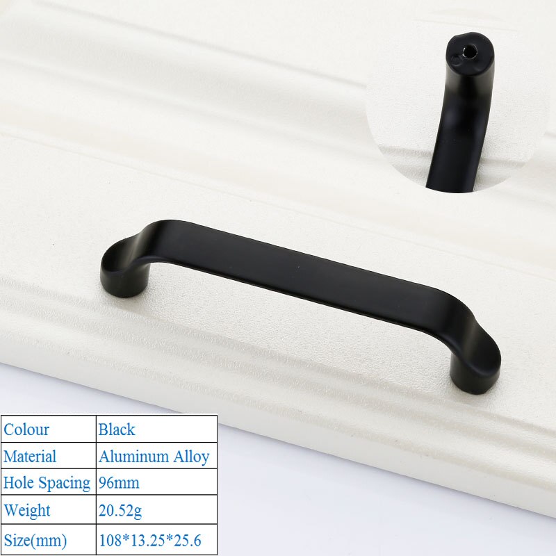Poignée de porte noire moderne, à la américaine, poignée de meuble décorative: G 96mm