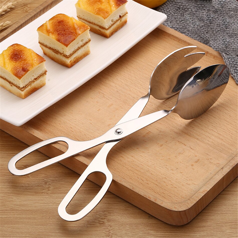 Stainless Steel Salad Tongs Egg Clip Kitchen Tool Serving Spoon Fork Kitchen Accessories