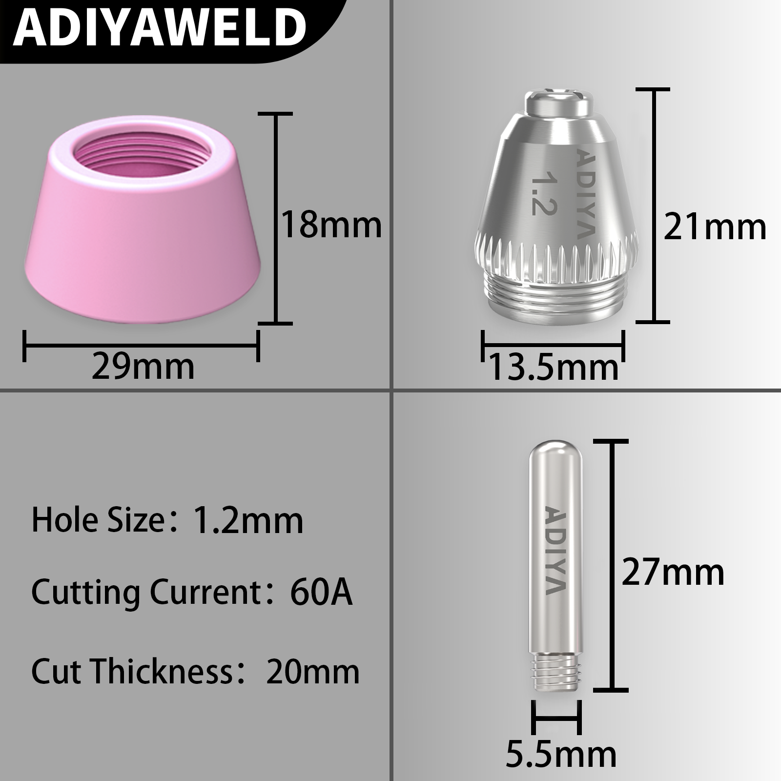 ADIYAWELD 30/60/90PCS AG60 SG-55 Plasma Cutter Cutting Torch Tip Nozzles Cups Electrodes Consumables Kits