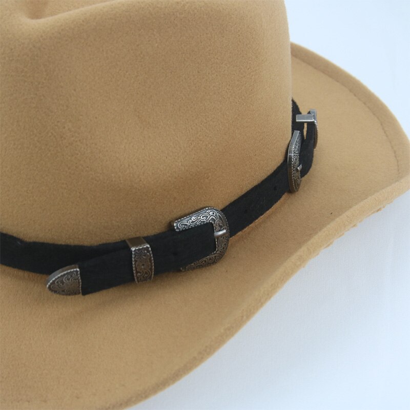 Sombrero de vaquero para hombre y mujer, sombrero de Cowboy para chica, sombrero de Cowboy occidental sólido Camel, banda ancha, accesorios,