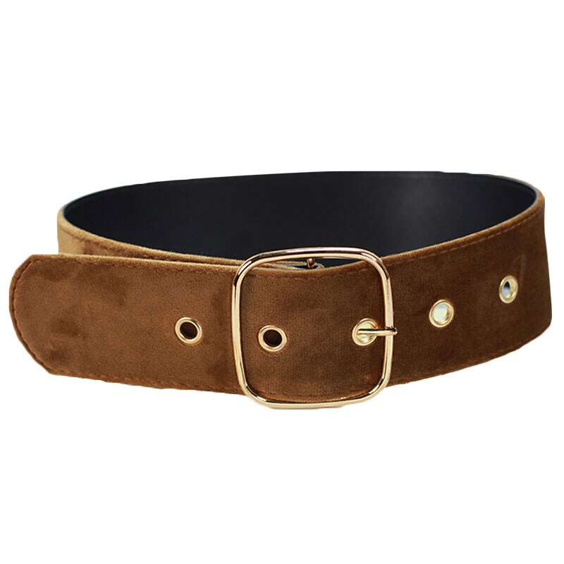 1 Pc Retro Lange Fluwelen Riem Ronde Vierkante Metalen Pin Gesp Decoratieve Casual Brede Tailleband Mode Vrouwelijke Jurk Jas Trui riem: green