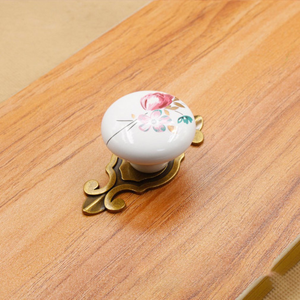 1005 Vintage Alloy Gasket Ceramic Cupboard Handles Single Hole Cabinet Handles With Screws Handles