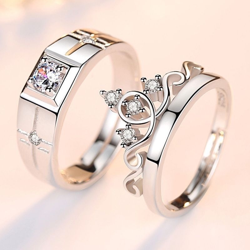 Nueva , anillos de pareja de lujo para mujeres y hombres, deslumbrante anillo cuadrado de circonia delicado, joyería romántica para el Día de San Valentín y la boda: Castaño
