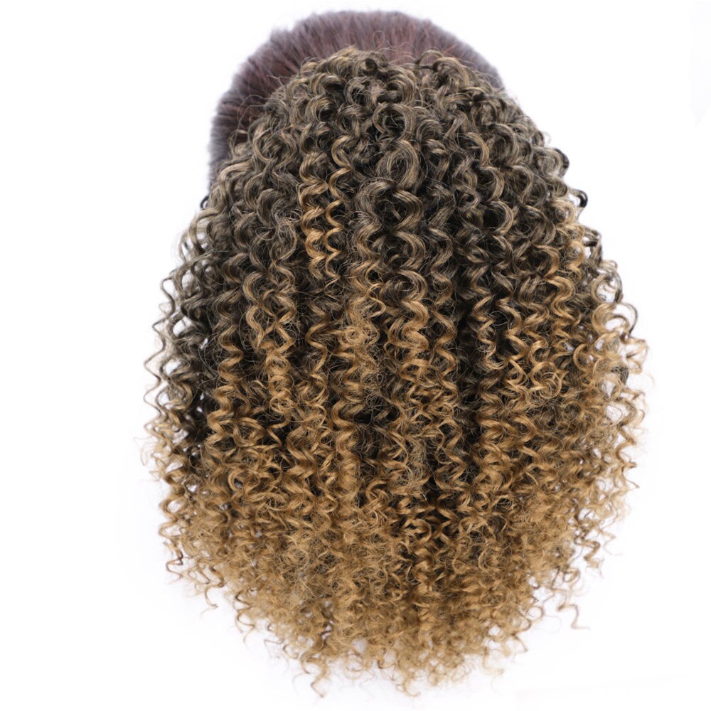 Extension capillaire synthétique Afro-américaine bouclée et crépue, postiche Chignon court enroulé avec cordon de serrage: 1-27