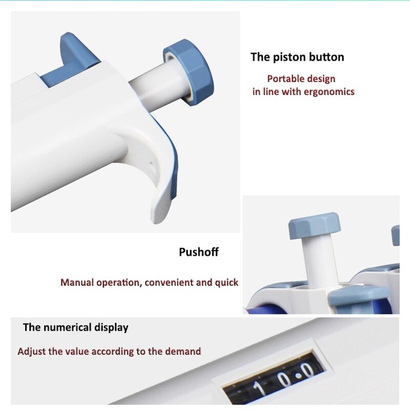 Laboratoriepipette 0.1-10ml enkanals digital mikropipette justerbar pipeta-labutstyr i plast med pipettespisser