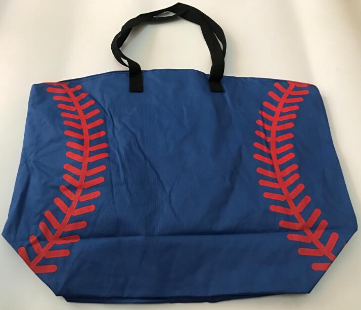 Klaar In Voorraad Honkbal Tote Canvas Tote Softbal Patroon, Tote Baseball Tote Met Magnetische Sluiting: Royal blue