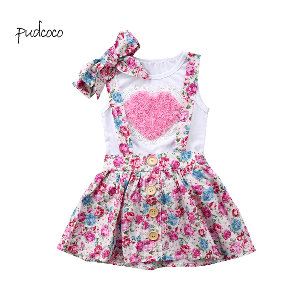 Pudcoco 3 PCS Bloemen Baby Meisje Outfits Kleding T-shirt Top Broek/Rokken Haarband Sets