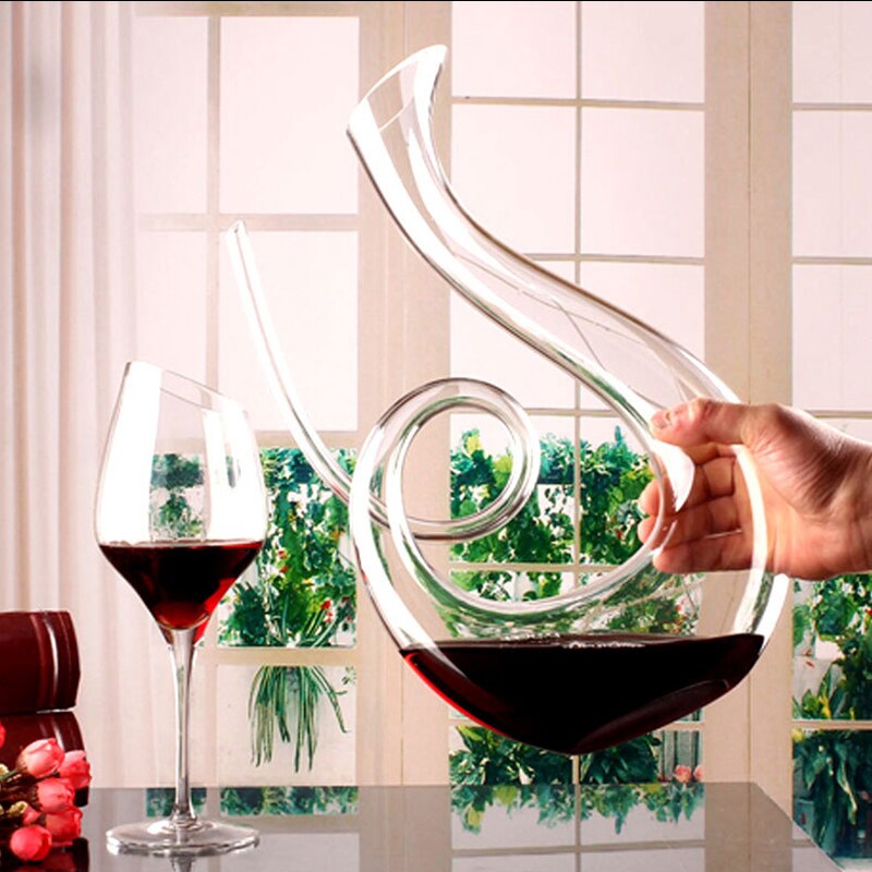 1000/1200ml Wine Decanter Spiral 6-shaped Swan Shaped Wine Carafe Clear Hand Blown Leadfree Crystal Wine Separator