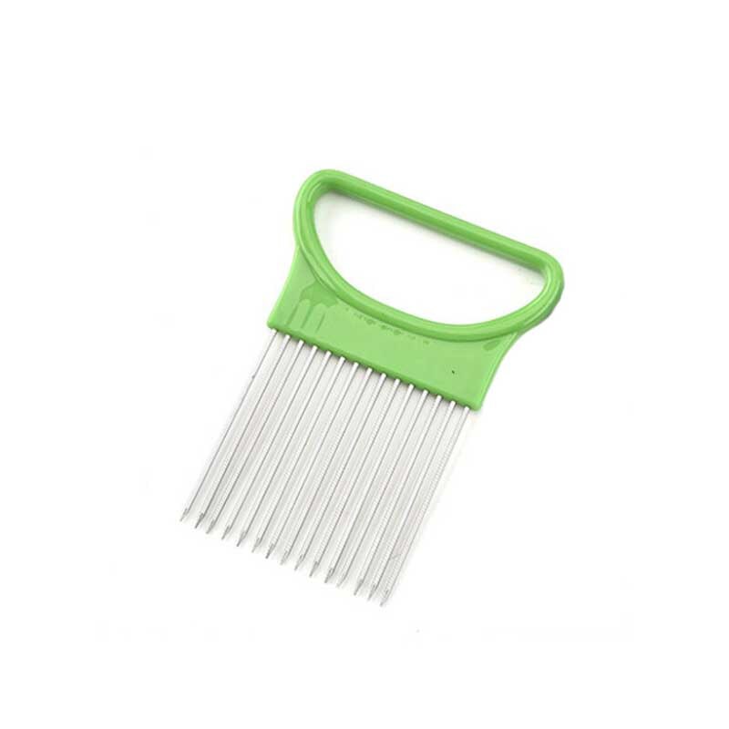 Tenedor de cocina de soporte para corte fácil de cebolla, rebanador de verduras de plástico de acero inoxidable, cortador de tomate, dispositivos con agujas para carne, herramientas de carne 10: Verde